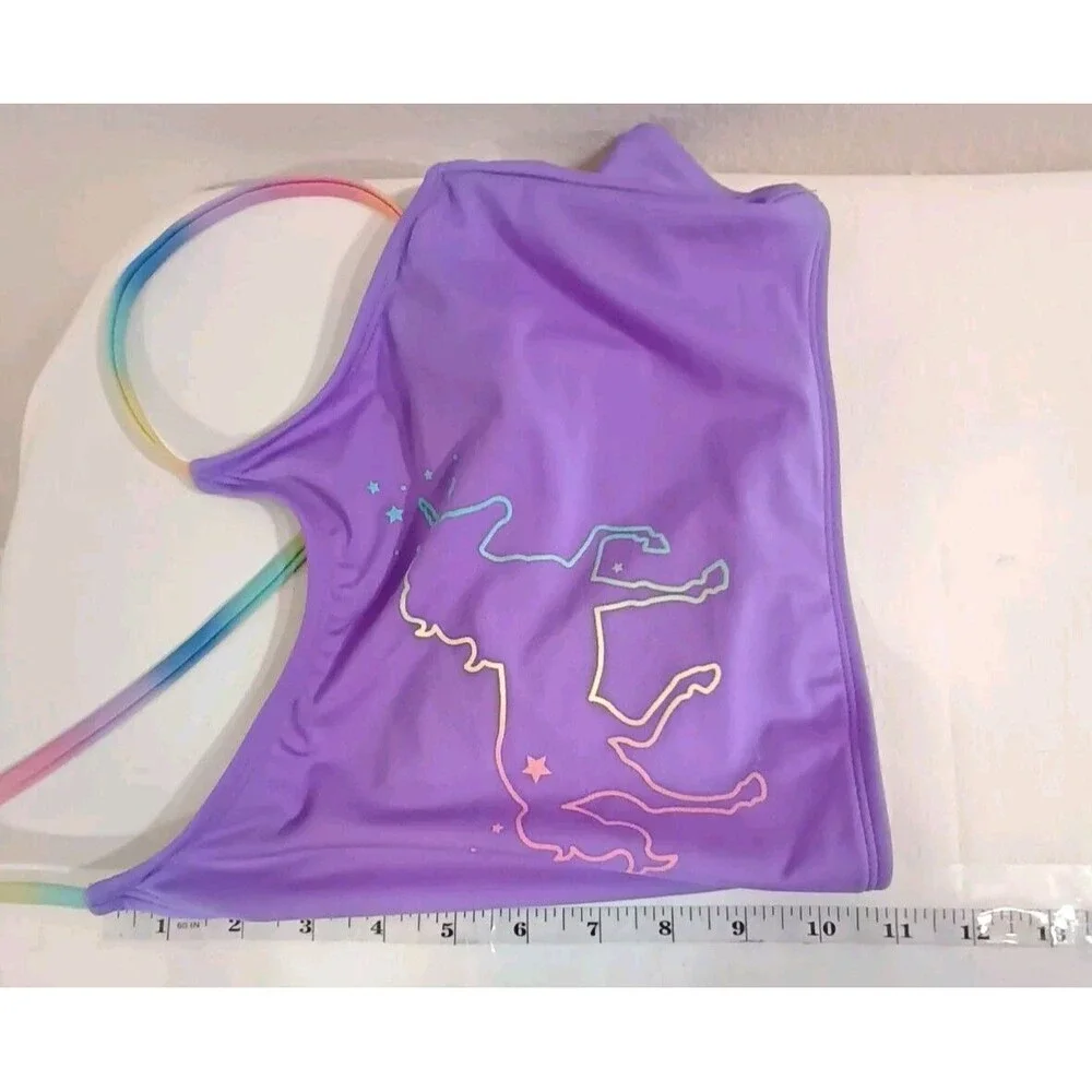 CAT & JACK GIRLS XL (14) PURPLE UNICORN SWIMSUIT TANKINI RAINBOW GRAPHIC FANTASY